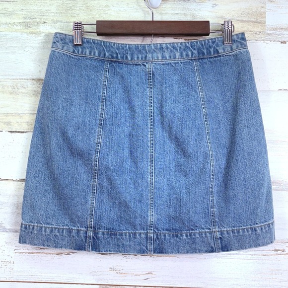 Made and Loved LOFT Button Front Denim Jean Mini Skirt Size 8 Blue Cotton A Line - Picture 2 of 10